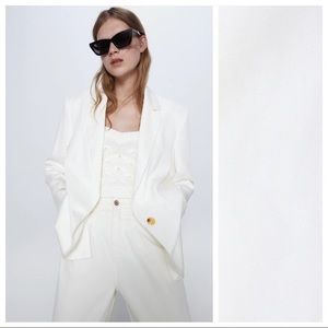 ZARA One Button Blazer White